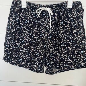 J. Crew Navy Swim Trunks with Colorful Pattern